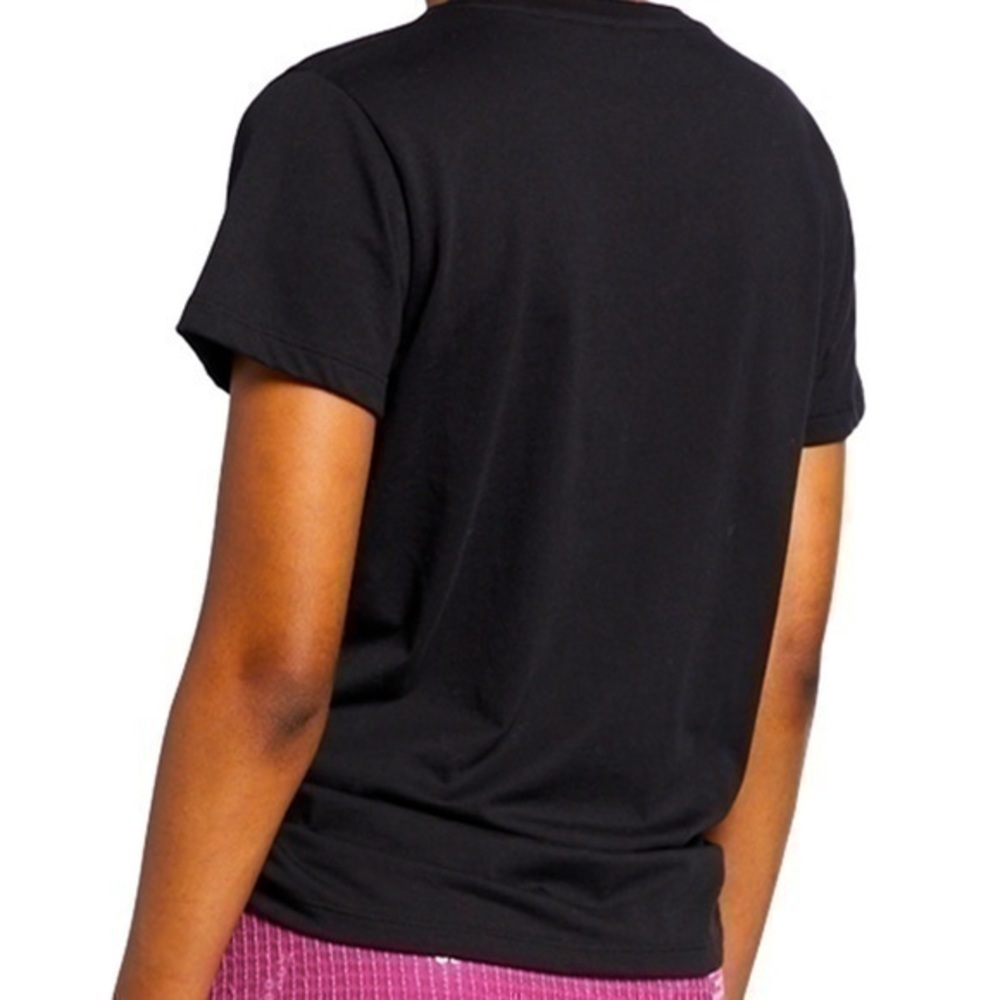 PINKO Sequined Eyes Logo Tee T-shirt in black w/ pink Italy pure 100% cotton XS - Picture 12 of 13